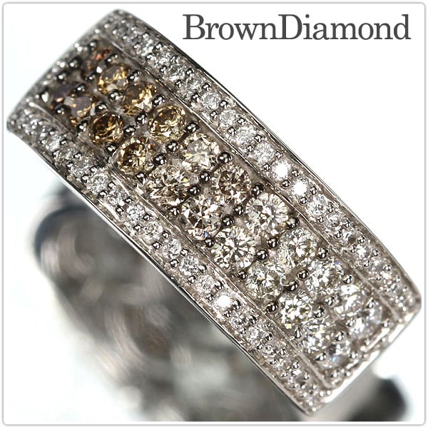 K18WGブラウンと透明ダイヤの指輪-