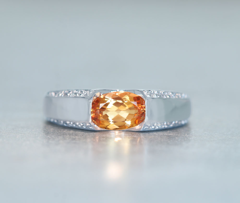 K18WG インペリアルトパーズ 0.91ct ダイヤモンド 0.07ct リング